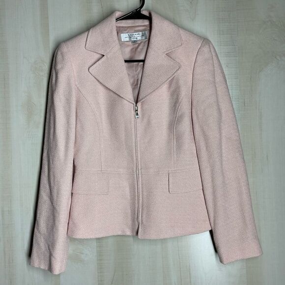 Tahari light pink blazer jacket zip‎ front, size 2 petite - Picture 1 of 16